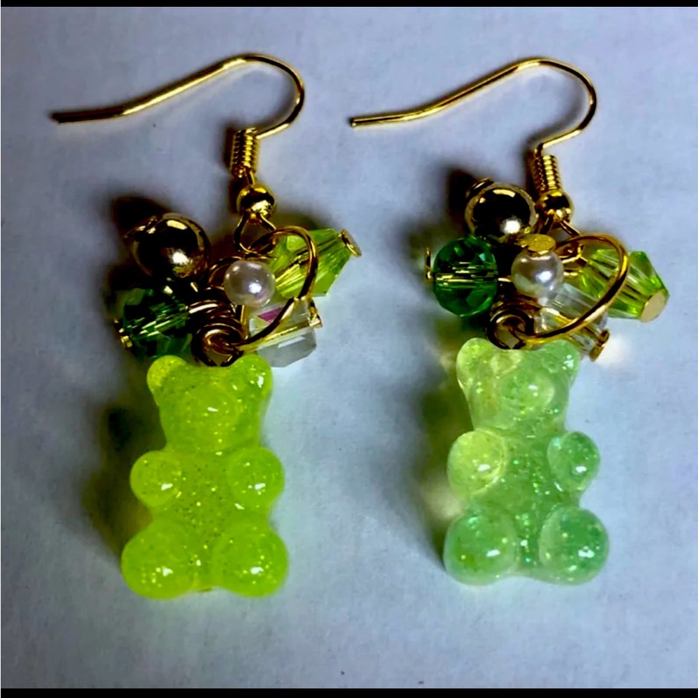 Neon Yellow and Gold Gummy Bear Earrings